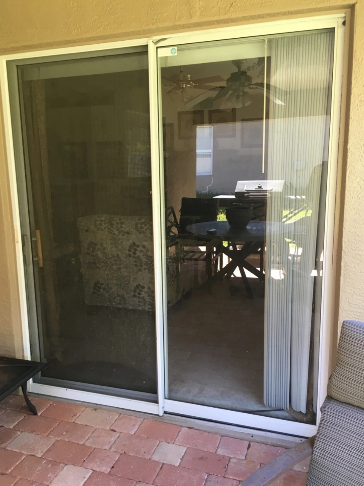 Sliding door glass after repair